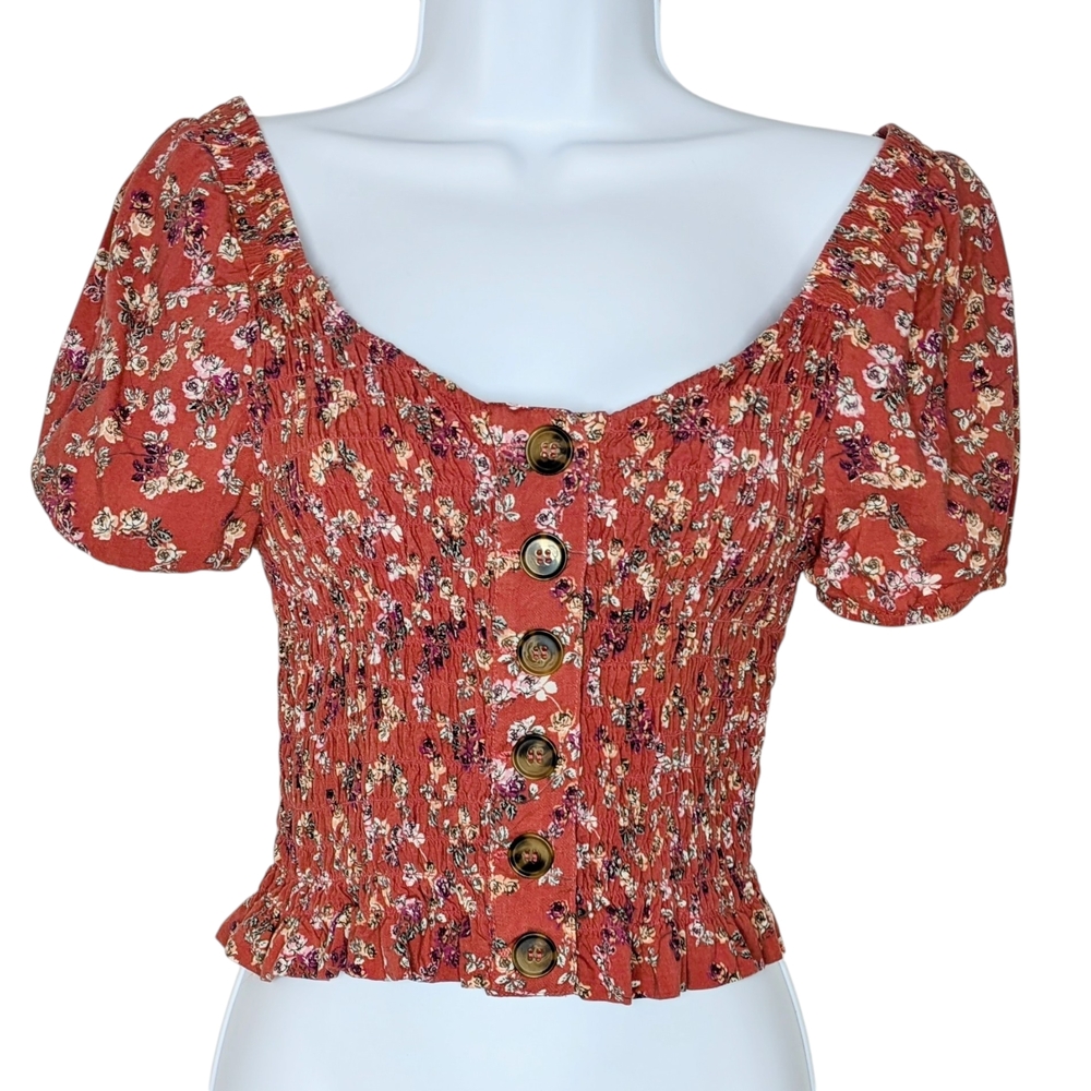 Japna Red Floral Smocked Blouse